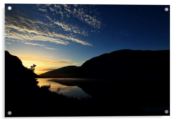 Raven sunrise Silhouette,  Caban Reservoir Acrylic by Sorcha Lewis