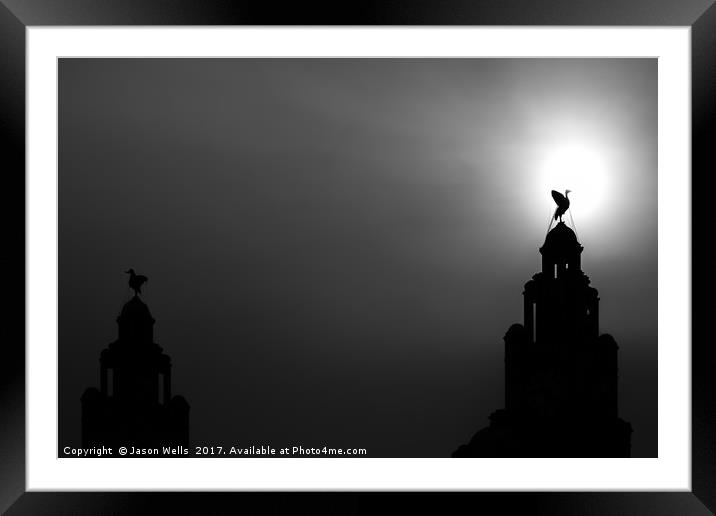 Silhouette of a Liver bird (monochrome) Framed Mounted Print by Jason Wells
