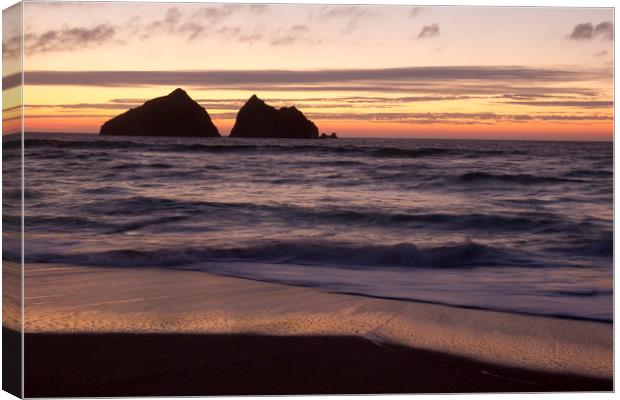 sunset at holywell bay, newquay UK   Canvas Print by chris smith