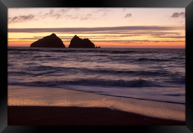 sunset at holywell bay, newquay UK   Framed Print by chris smith