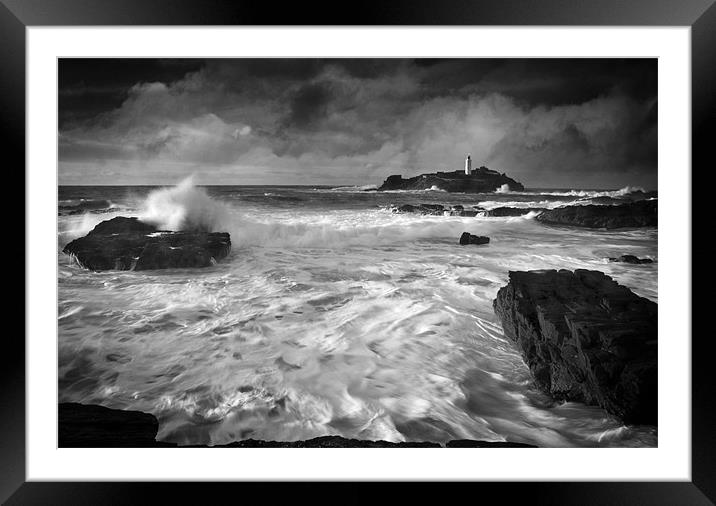 Waves at Godrevy Framed Mounted Print by Paul Davis