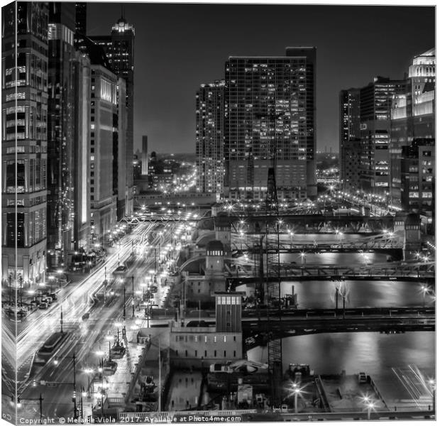 CHICAGO Bridges at Night Canvas Print by Melanie Viola
