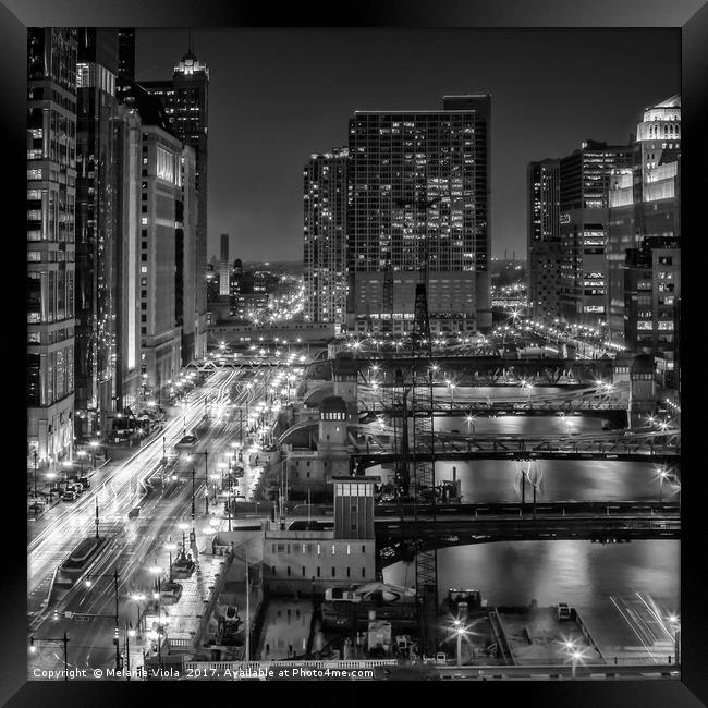 CHICAGO Bridges at Night Framed Print by Melanie Viola