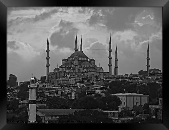 The Blue Mosque, Istanbul - B&W Framed Print by Tom Gomez