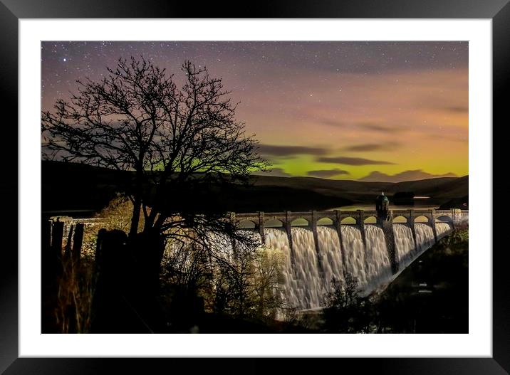 Aurora over Craig Goch Dam, Elan Valley Framed Mounted Print by Sorcha Lewis