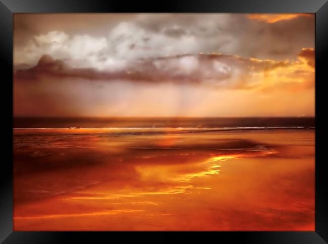 Burnt Orange Sunset on Hayle Beach Framed Print by Beryl Curran