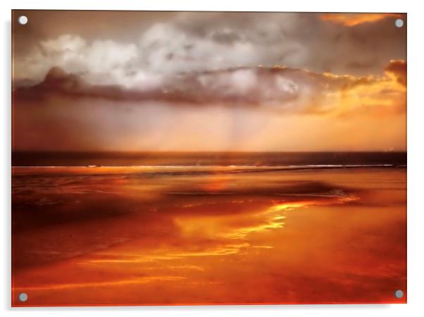 Burnt Orange Sunset on Hayle Beach Acrylic by Beryl Curran