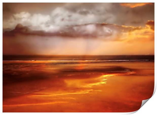 Burnt Orange Sunset on Hayle Beach Print by Beryl Curran