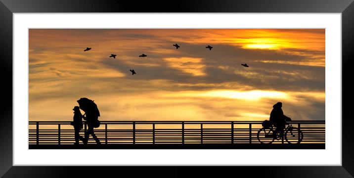 sunset at the seafront Framed Mounted Print by sue davies