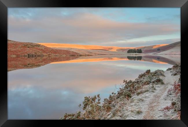 Silver and Gold lake, Elan Valley Framed Print by Sorcha Lewis
