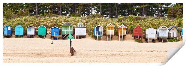 Panoramic Wells Beach Huts 3 Print by Stephen Mole