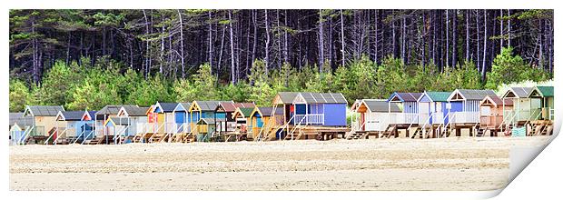 Panoramic Wells Beach Huts 2 Print by Stephen Mole