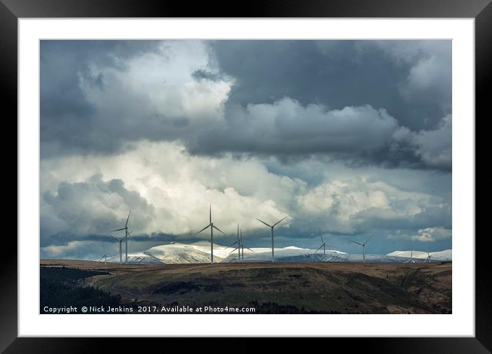 Brecon Beacons and Wind Turbines from Bwlch Wales Framed Mounted Print by Nick Jenkins