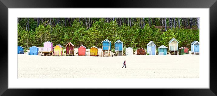 Panoramic Wells Beach Huts 1 Framed Mounted Print by Stephen Mole