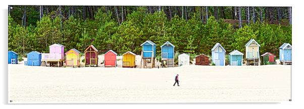 Panoramic Wells Beach Huts 1 Acrylic by Stephen Mole
