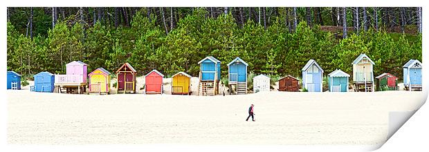Panoramic Wells Beach Huts 1 Print by Stephen Mole