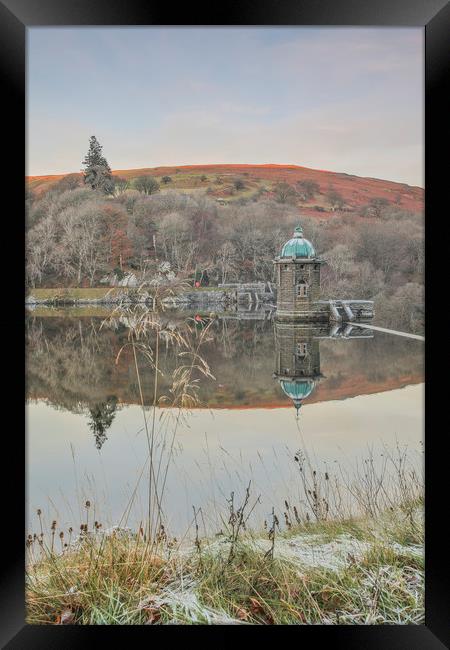 Frosty grips over Penygarreg Framed Print by Sorcha Lewis