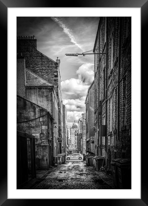 Glasgow Alley (mono) Framed Mounted Print by Gareth Burge Photography
