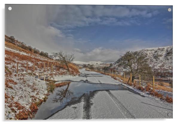 Road through the snow, Elan Valley Acrylic by Sorcha Lewis