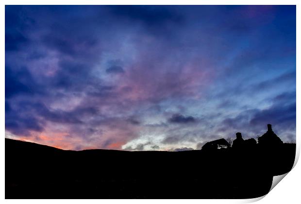 Lluest Aberceithon as the sun sets, Elan Valley Print by Sorcha Lewis