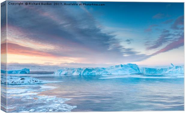 Sunrise Over The Kangia Icefjord In Greenland Canvas Print by Richard Burdon