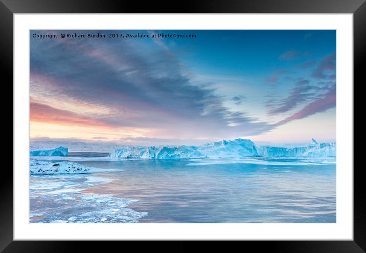 Sunrise Over The Kangia Icefjord In Greenland Framed Mounted Print by Richard Burdon