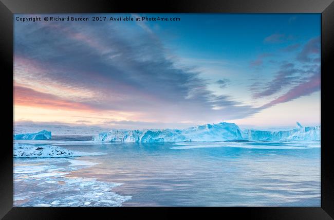 Sunrise Over The Kangia Icefjord In Greenland Framed Print by Richard Burdon