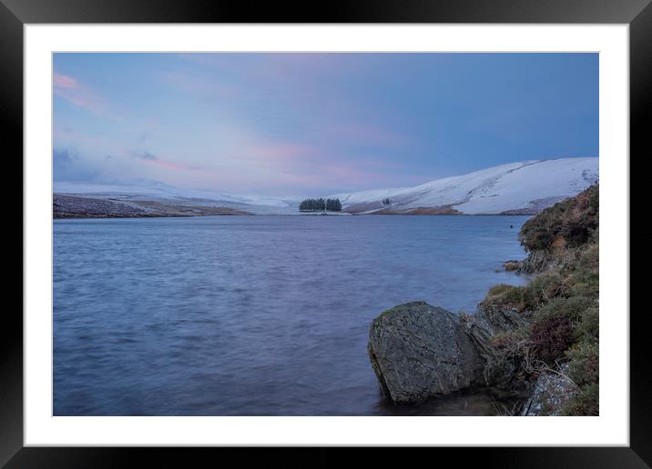 Elan Valley, Craig Goch sunrise pink/blue Framed Mounted Print by Sorcha Lewis