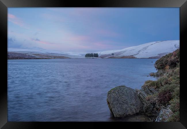 Elan Valley, Craig Goch sunrise pink/blue Framed Print by Sorcha Lewis
