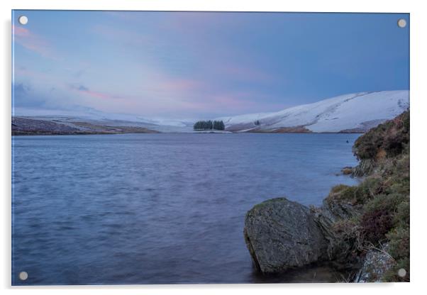 Elan Valley, Craig Goch sunrise pink/blue Acrylic by Sorcha Lewis
