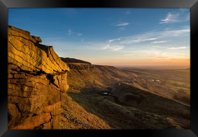 Sunset at Coombes edge, Charlesworth, Derbyshire Framed Print by Andrew Kearton