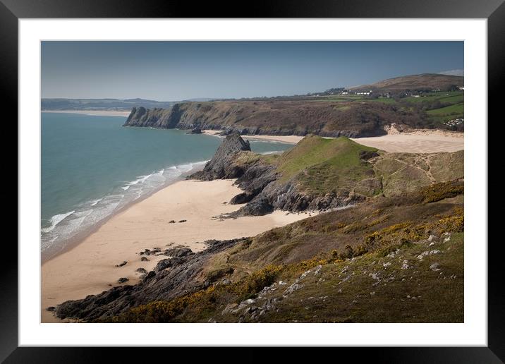 Pobbles Bay and Three Cliffs Framed Mounted Print by Leighton Collins