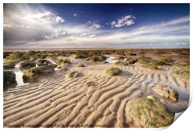 Hunstanton golden sand lines and seaweed rocks of  Print by Simon Bratt LRPS