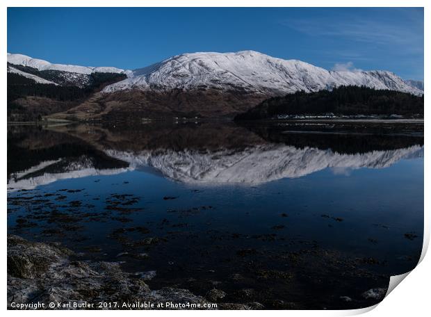 Reflections of Loch Leven and the mountains Print by Karl Butler