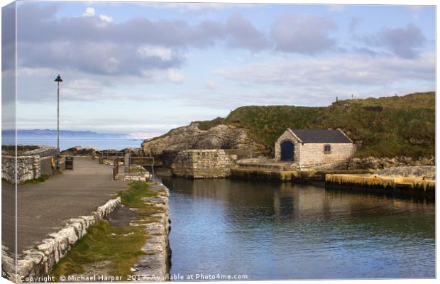 The harbor at Ballintoy in Northern Ireland Canvas Print by Michael Harper