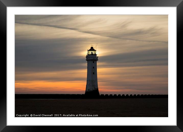 Perch Rock Lighthouse Glow  Framed Mounted Print by David Chennell