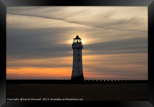 Perch Rock Lighthouse Glow  Framed Print by David Chennell