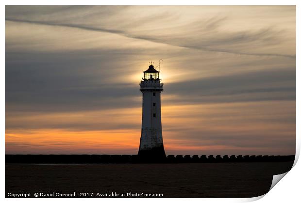 Perch Rock Lighthouse Glow  Print by David Chennell