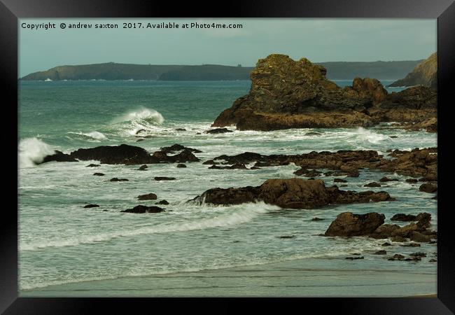 SEA AND ROCKS Framed Print by andrew saxton