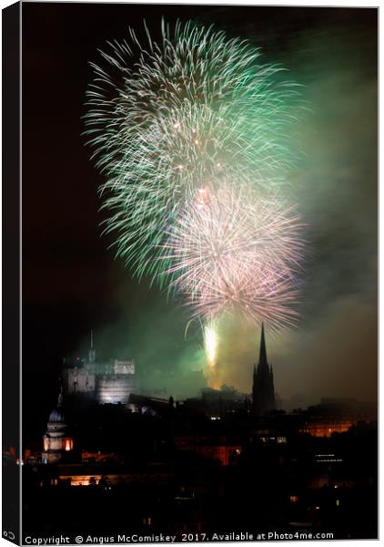 Edinburgh Festival Fireworks from Salisbury Crags Canvas Print by Angus McComiskey
