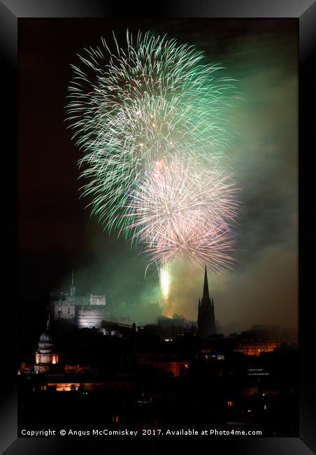 Edinburgh Festival Fireworks from Salisbury Crags Framed Print by Angus McComiskey