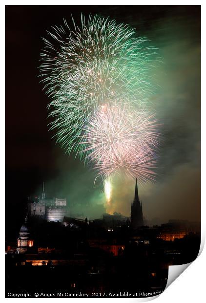 Edinburgh Festival Fireworks from Salisbury Crags Print by Angus McComiskey