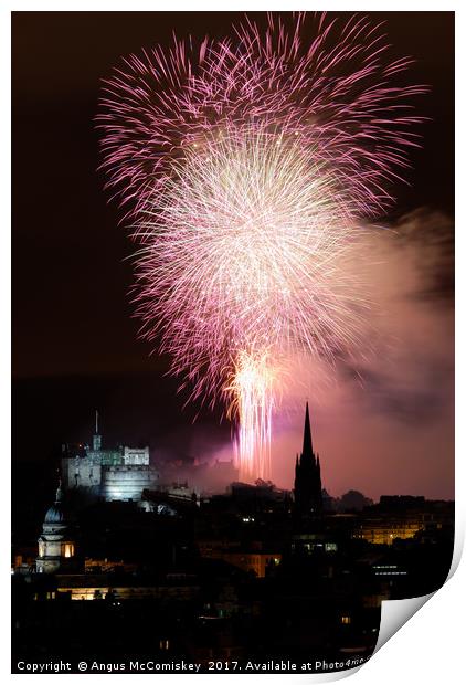 Edinburgh Festival Fireworks from Salisbury Crags Print by Angus McComiskey