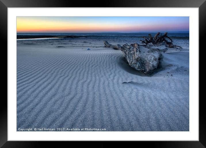 Ripples and Driftwood, Aberthaw Beach Framed Mounted Print by Neil Holman