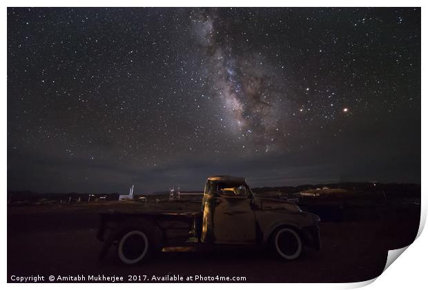 Abandoned truck and the milky way Print by Amitabh Mukherjee