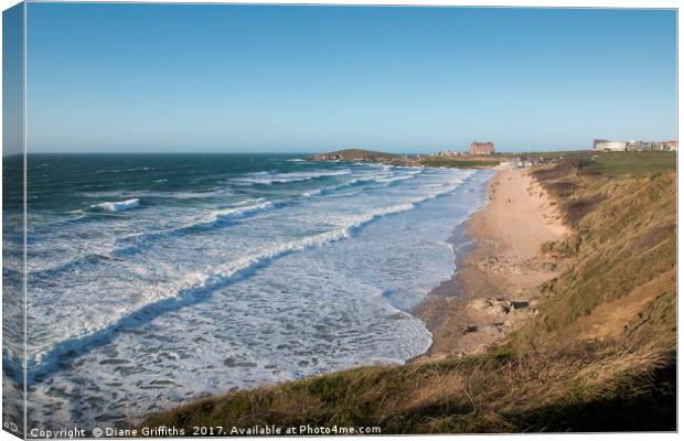 Fistral Beach and the Headland Hotel Canvas Print by Diane Griffiths