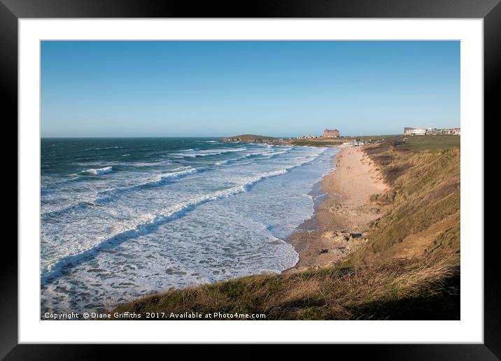 Fistral Beach and the Headland Hotel Framed Mounted Print by Diane Griffiths