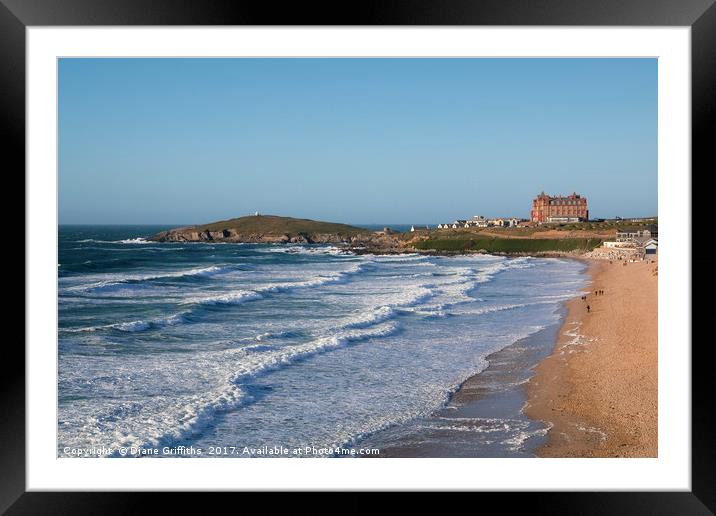 Fistral Beach and the Headland Hotel Framed Mounted Print by Diane Griffiths