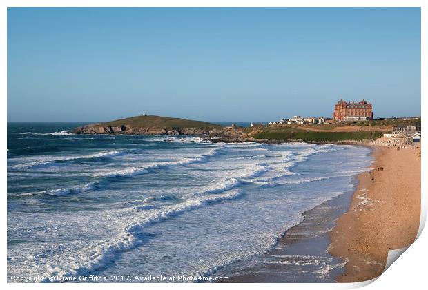 Fistral Beach and the Headland Hotel Print by Diane Griffiths