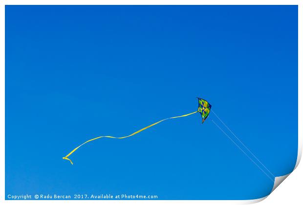 Colorful Kite Flying In Summer Blue Sky Print by Radu Bercan